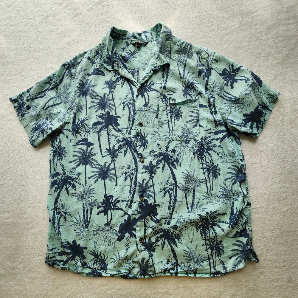 George Shirt Mens Large Palm Tree Tropical Hawaiian Paradise Hawaii Short Sleeve